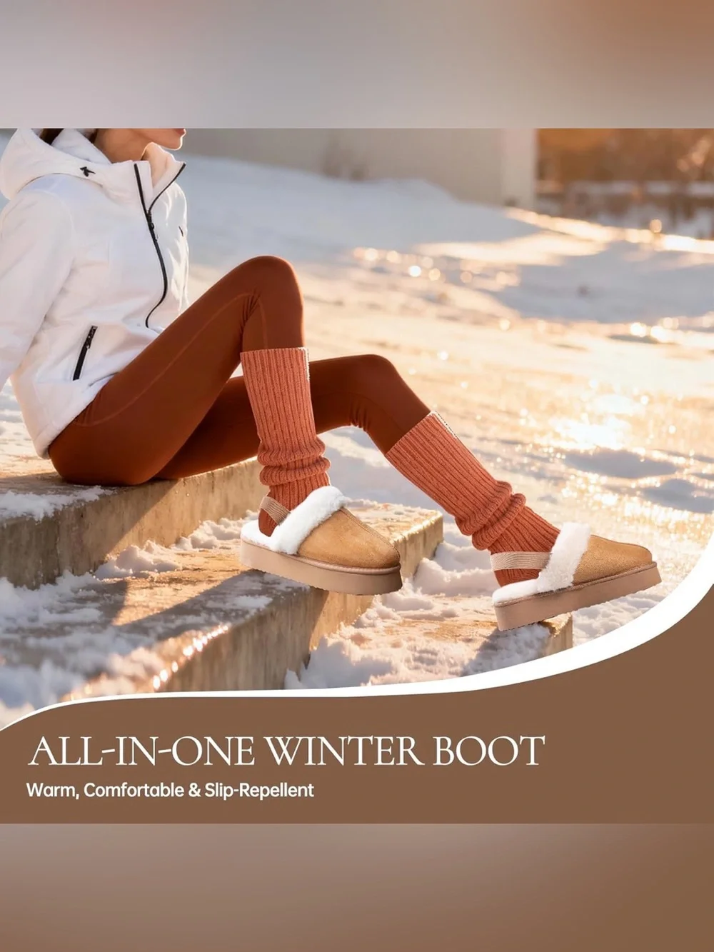 Cozy Off-White Fleece Shearling Platform Mule/Slipper w/Heel Strap Size 7.5 NIB